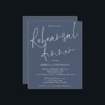 Budget Wedding Rehearsal Dinner Dusty Navy Invite<br><div class="desc">Wedding Rehearsal Dinner Dusty Navy Invite. A budget price SMALLER 4.5” x 5.6” alternative. Available in a SEMI-GLOSS 110 lb CARD STOCK which is the default option (thicker for invitations), OR a SATIN FINISH 80 lb THINNER PAPER STOCK (ideal for enclosures). This modern design has elegant informal set script for...</div>