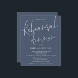 Budget Wedding Rehearsal Dinner Dusty Navy Invite<br><div class="desc">Wedding Rehearsal Dinner Dusty Navy Invite. A budget price SMALLER 4.5” x 5.6” alternative. Available in a SEMI-GLOSS 110 lb CARD STOCK which is the default option (thicker for invitations), OR a SATIN FINISH 80 lb THINNER PAPER STOCK (ideal for enclosures). This modern design has elegant informal set script for...</div>
