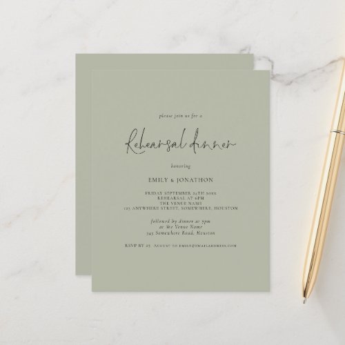 Budget Wedding Rehearsal Dinner Light Sage Invite