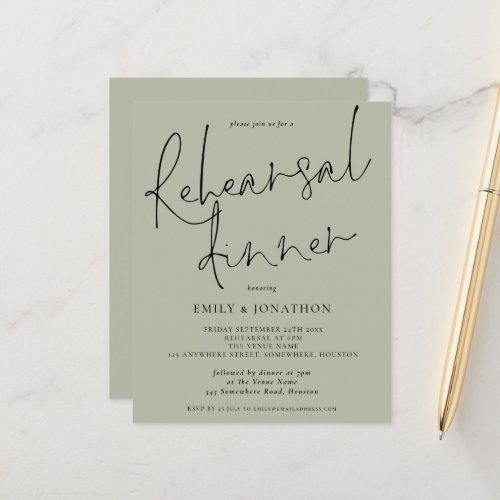 Budget Wedding Rehearsal Dinner Light Sage Invite