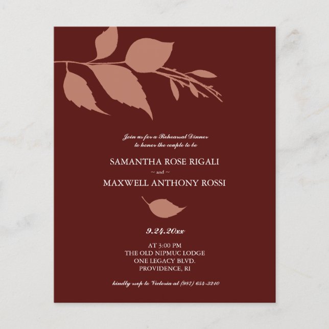 Budget Wedding Rehearsal Dinner Maroon Invitation Flyer (Front)