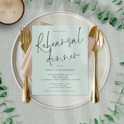 Budget Wedding Rehearsal Dinner Mint Green Invite