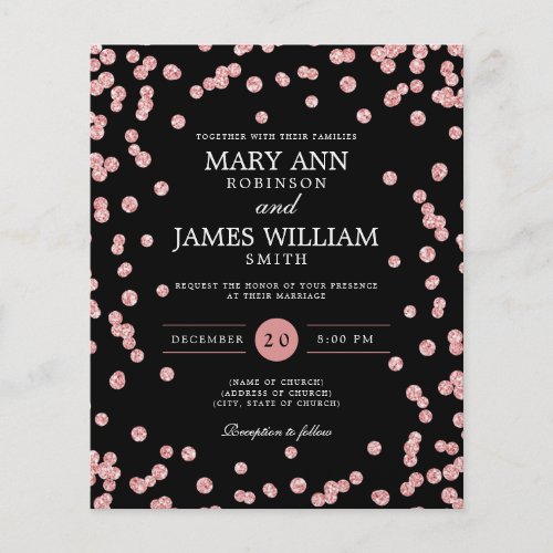 Budget Wedding Rose Gold Glitter Black Invite  Flyer