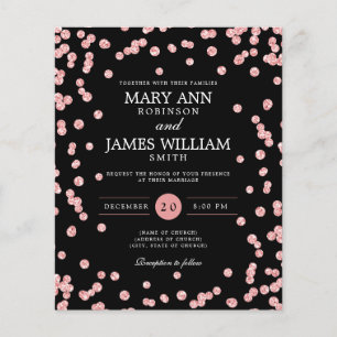 Budget Wedding Rose Gold Glitter Black Invite Flyer
