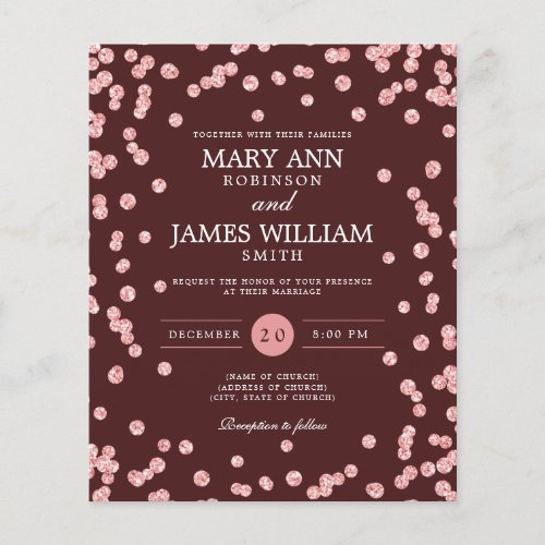 Budget Wedding Rose Gold Glitter Burgundy Invite