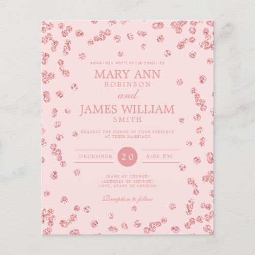 Budget Wedding Rose Gold Glitter Invite Blush  Flyer