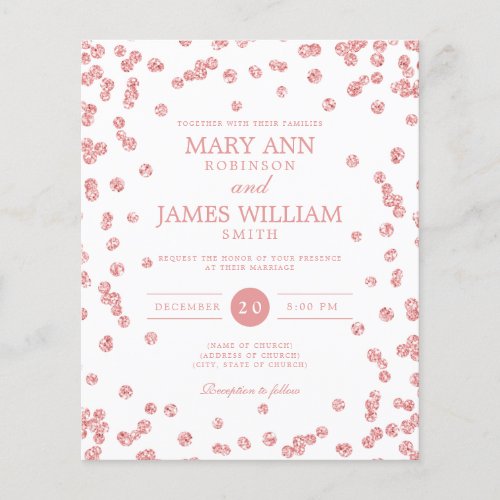 Budget Wedding Rose Gold Glitter Invite Flyer