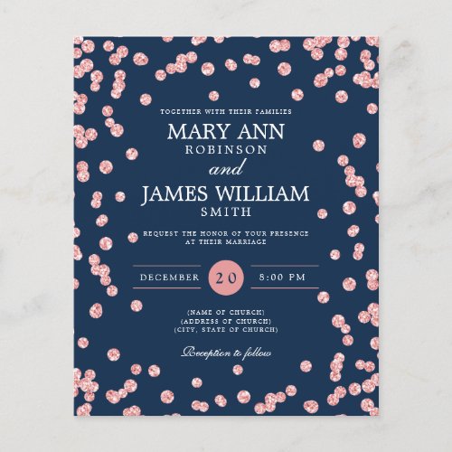 Budget Wedding Rose Gold Glitter Navy Invite Flyer