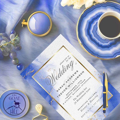 Budget Wedding Royal Blue Gold Abstract Marble Inv