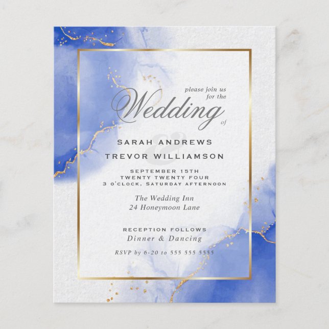 Budget Wedding Royal Blue Gold Abstract Marble Inv (Front)