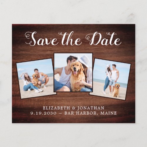 Budget Wedding Rustic Wood 3 Photo Save The Date