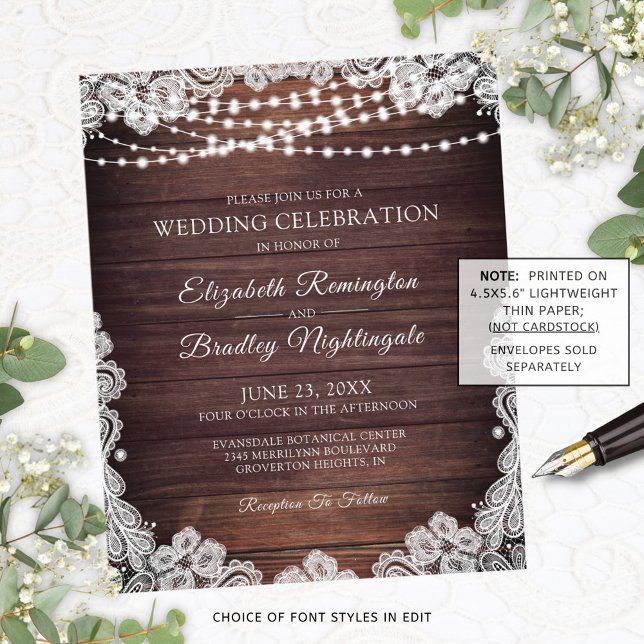 Budget Wedding Rustic Wood Lights Lace Invitation (Creator Uploaded)