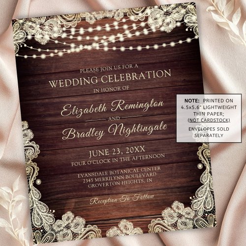 Budget Wedding Rustic Wood Lights Lace Invitation