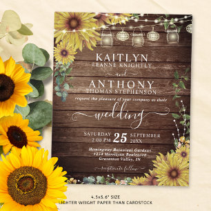 Budget Wedding Rustic Wood Sunflower Lights Jars