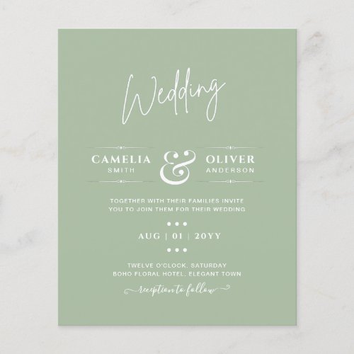 BUDGET Wedding Sage Apple Green Monochrome Text  Flyer