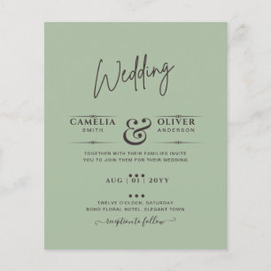 BUDGET Wedding Sage Apple Green Monochrome Text Flyer