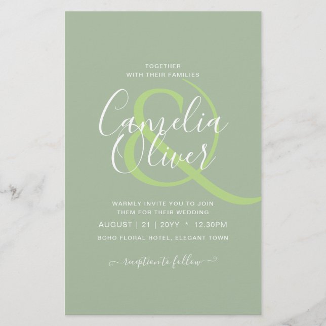 BUDGET Wedding Sage Apple Green Monochrome Text  Flyer (Front)