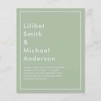 BUDGET Wedding Sage Apple Green Monochrome Text  Flyer