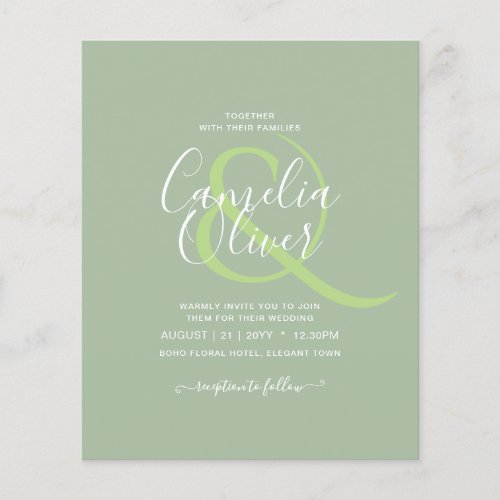 BUDGET Wedding Sage Apple Green Monochrome Text  Flyer