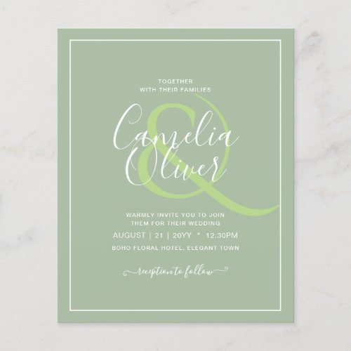BUDGET Wedding Sage Apple Green Monochrome Text  Flyer