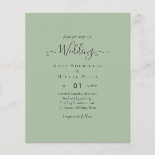 BUDGET Wedding Sage Apple Green Monochrome Text  Flyer