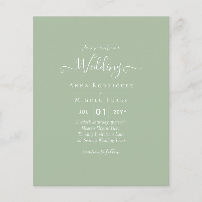 BUDGET Wedding Sage Apple Green Monochrome Text  Flyer (Front)