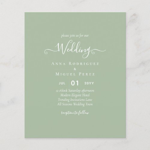 BUDGET Wedding Sage Apple Green Monochrome Text  Flyer