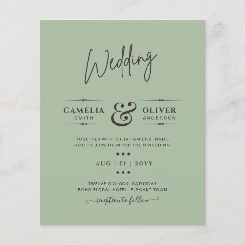 BUDGET Wedding Sage Apple Green Monochrome Text  Flyer