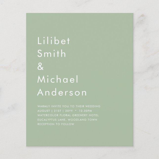 BUDGET Wedding Sage Apple Green Monochrome Text  Flyer (Front)