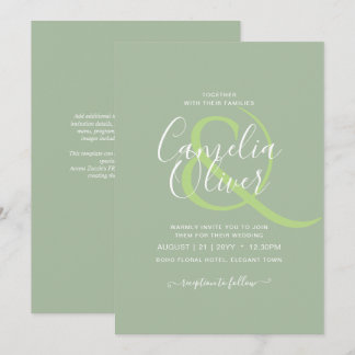 BUDGET Wedding Sage Apple Green Monochrome Text  Invitation