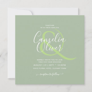 BUDGET Wedding Sage Apple Green Monochrome Text  Invitation