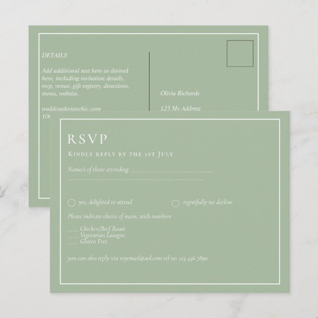 BUDGET Wedding Sage Apple Green Monochrome Text  Postcard (Front/Back)