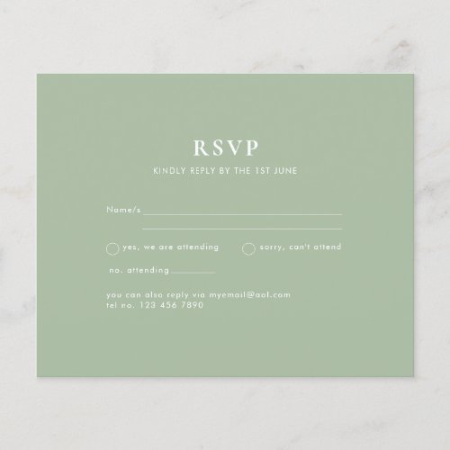 BUDGET Wedding Sage Green Monochrome Wedding RSVP Flyer