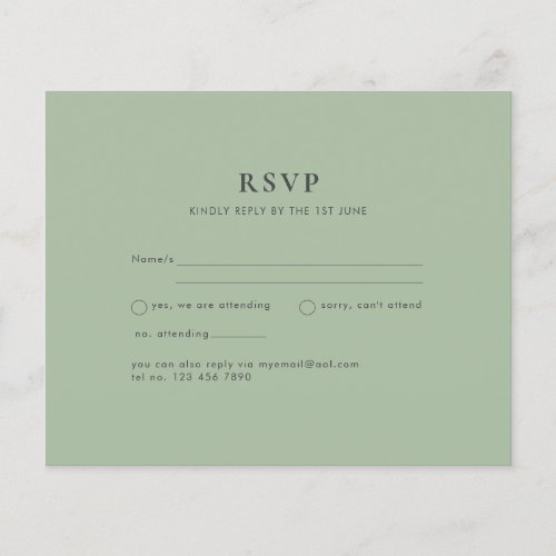 BUDGET Wedding Sage Green Monochrome Wedding RSVP Flyer
