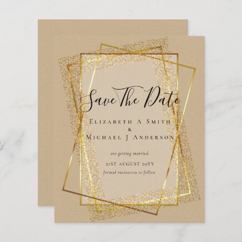 BUDGET WEDDING SAVE DATES  Gold Glitter Geometric