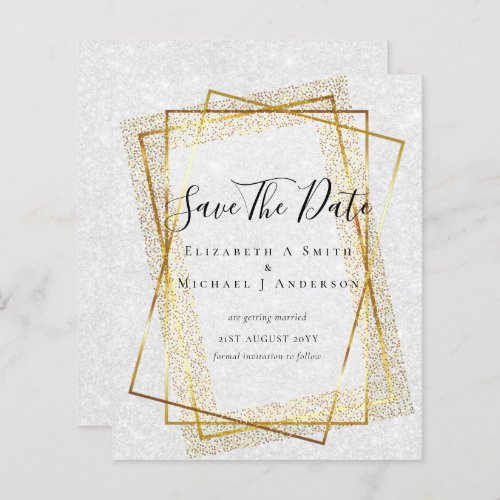 BUDGET WEDDING SAVE DATES  Gold Glitter Geometric