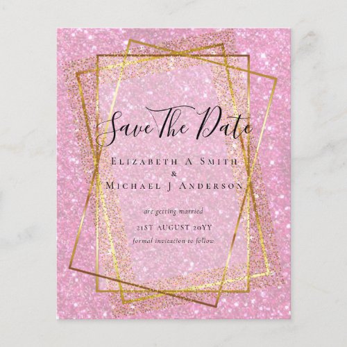 BUDGET WEDDING SAVE DATES  Gold Glitter Geometric Flyer