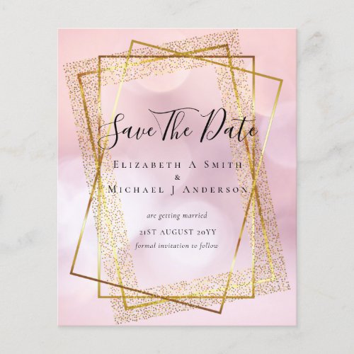 BUDGET WEDDING SAVE DATES  Gold Glitter Geometric Flyer