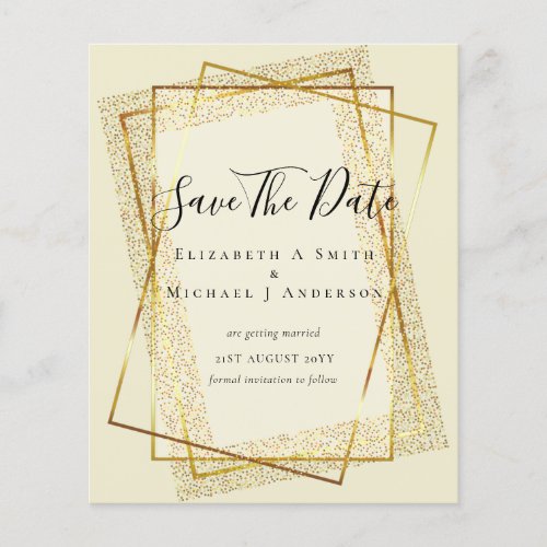 BUDGET WEDDING SAVE DATES  Gold Glitter Geometric Flyer