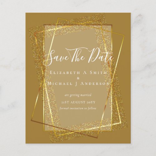 BUDGET WEDDING SAVE DATES  Gold Glitter Geometric Flyer