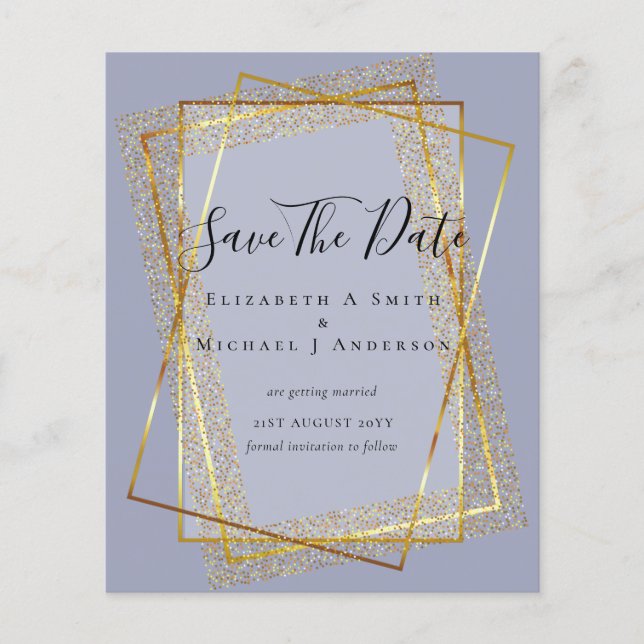 BUDGET WEDDING SAVE DATES  Gold Glitter Geometric Flyer (Front)