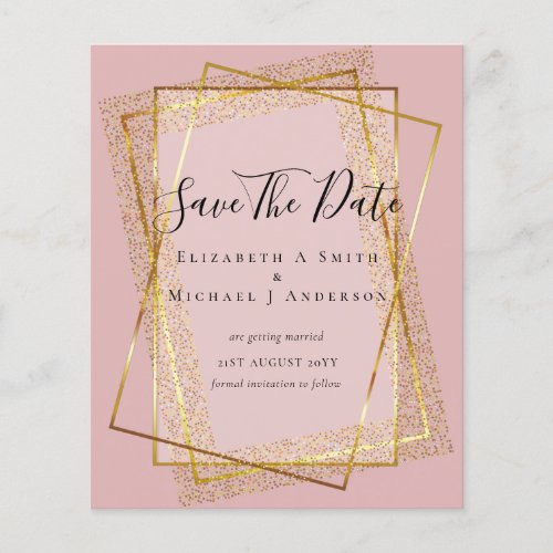 BUDGET WEDDING SAVE DATES  Gold Glitter Geometric Flyer