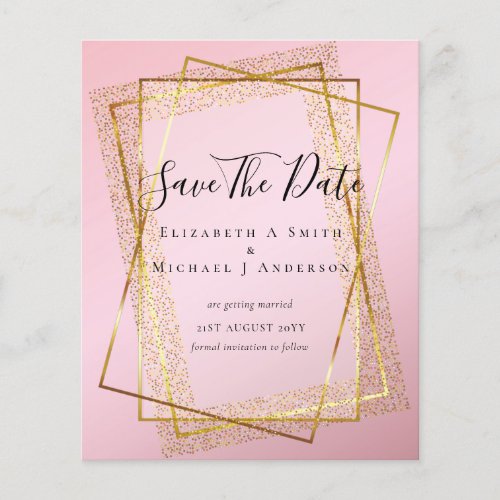 BUDGET WEDDING SAVE DATES  Gold Glitter Geometric Flyer