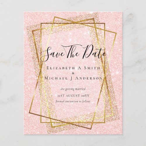 BUDGET WEDDING SAVE DATES  Gold Glitter Geometric Flyer