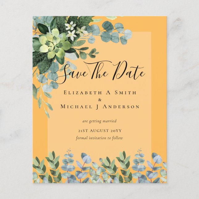 BUDGET WEDDING SAVE DATES - GREENERY Eucalyptus Flyer (Front)