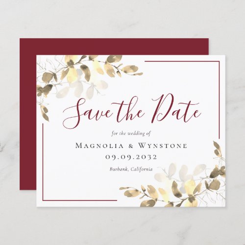 BUDGET Wedding Save The Date  Red Gold Eucalyptus