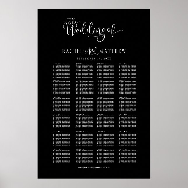 Budget Wedding Seating Chart. You Customize Colors Poster (Front)