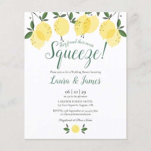 Budget Wedding Shower Squeeze Lemons Invitation - Featuring lemons greenery, this fun wedding shower budget invitation can be personalized with your special event information. Designed by Thisisnotme©