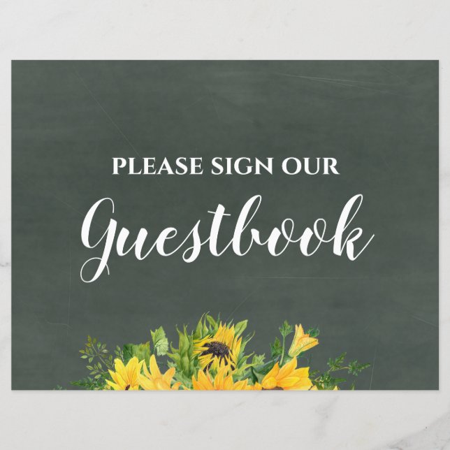 Budget Wedding Sign Guestbook Chalk Sunflowers (Front)