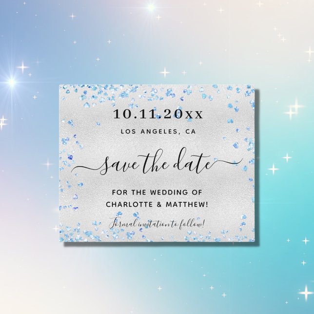 Budget wedding silver blue hearts save the date (Creator Uploaded)
